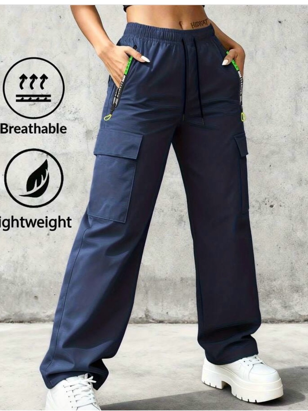 Breathable Navy Wide-Leg Cargo Pants for Women